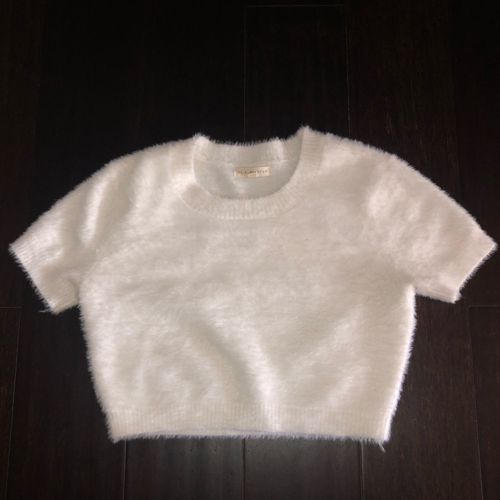 Fuzzy White L.A. Hearts Cropped Tee